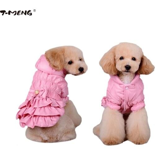T-MENG Winter Pet Dog Clothes Warm Princess Dog Dress Coat Waterproof Jacket Hoodies Chihuahua Small Medium Dogs Puppy Clothing