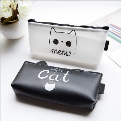 1 Piece PVC Animal Kawaii Cat Pencil Case Makeup Bag Pen Cover Storage Bag Students Stationery Childrens Birthday Gift