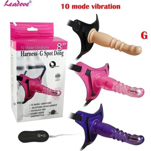 10 mode Vibrations 8" Harness G-spot Dong Strap on Dildo Sex Toys Silicone Penis Vibrator Sex Products for Lesbian Women HC92003