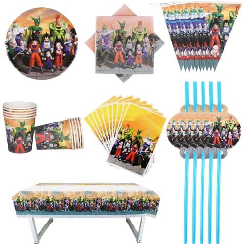 100/81/80 Sets Anime Son Goku Theme Party Birthday Decoration Banner Straw Bag Cup Plate Napkin Tablecloth Supplies For 20 Kids