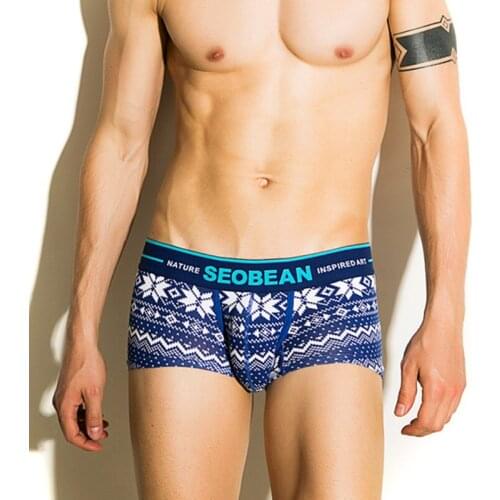 2pcs/lot New SEOBEAN mens boxer underwear cotton low-waist comfortable sexy underwearmale fashion boxer