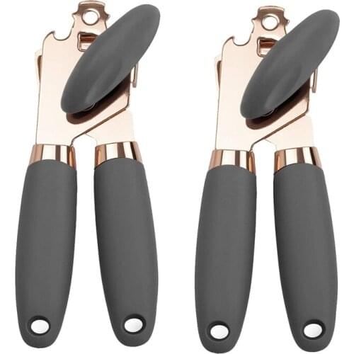 2 Pieces Manual Can Opener,Stainless Steel Can Opener with Soft Grip Handles,Kitchen Gadgets(Rose Gold and Gray)