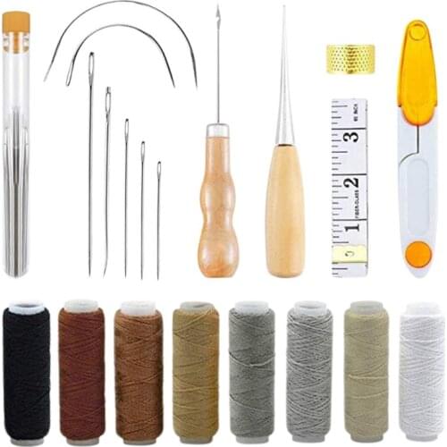 29PCS Leather Craft Sewing Tool Repair Kit Leather Hand Sewing Needles Thread Stitching Leather Sewing