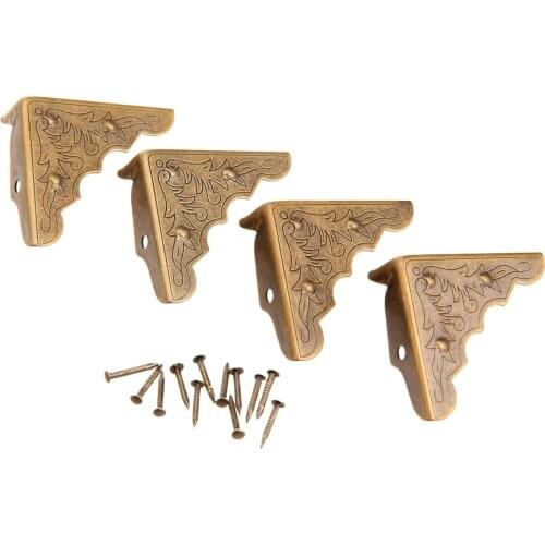 4Pcs 32mm Antique Furniture Corner Decorative Protector Jewelry Box Gift Wine Chest Box Wood Case Feet Leg Corner Guard w/Nails