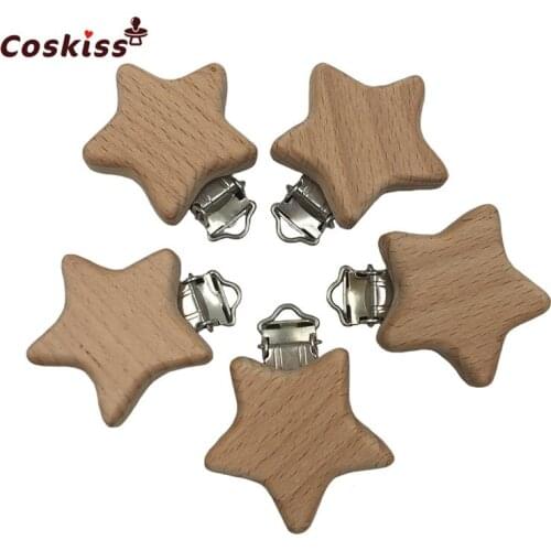 5pc Beech Wooden Teether Aniamls Baby Pacifier Holder Customizable Food Grade Wood Teething Teether Beads