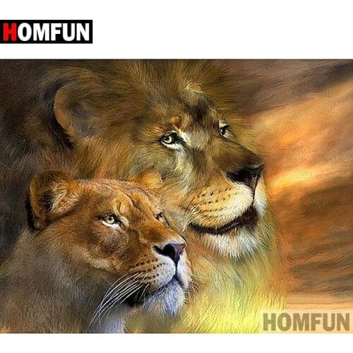HOMFUN 5D DIY Diamond Painting Full Square/Round Drill "Animal lion" Embroidery Cross Stitch gift Home Decor Gift A07930