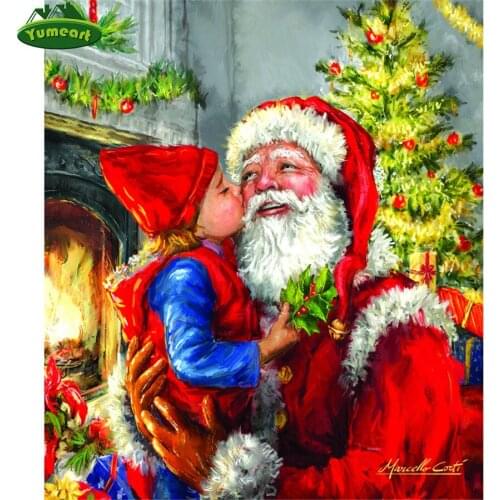 Diy Diamond Mosaic By Number Diamant Painting Children Kissing Santa Diamond Emobroidery Cross Christmas Home Decor XMAS Gifts