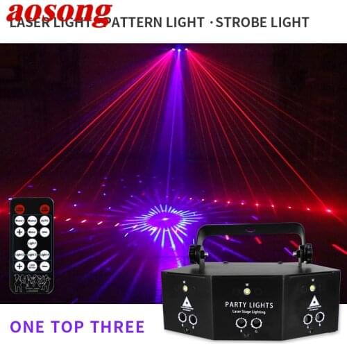 AOSONG Laser Lamp Flashlight Sound Control Stage DJ Light with Remote Control 9 Holes For KTV Christmas Projection Light