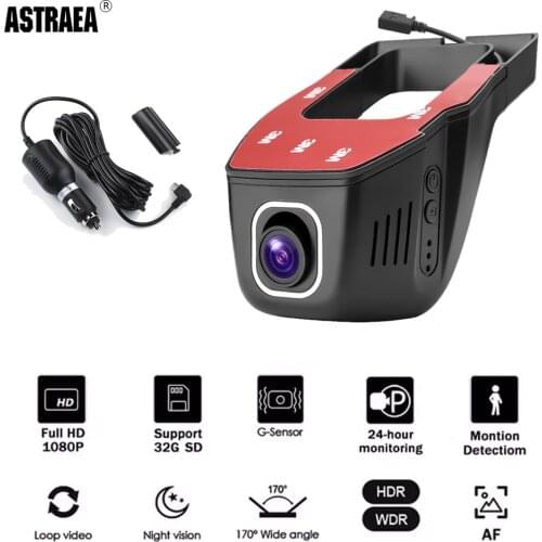 Astraea Camera Car DVR Recorder Dash Cam 1080P WiFi FHD 170 Degree with Night vision Cycle Recording Vehicle DashCam