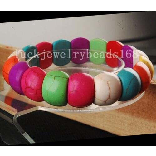 Free Shipping Women Fashion Jewelry Multicolor Howlite Beads Stretch Bracelet 8" FG6066