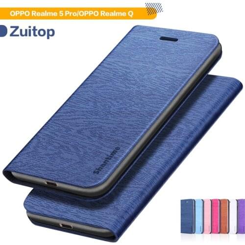 Wood grain PU Leather Phone Case For OPPO Realme 5 Pro Flip Case For OPPO Realme Q Business Case Soft Silicone Back Cover