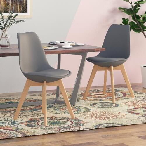 Black 4Pcs Dining Chair Modern Bar Chair Kitchen Chair with Padded Seat Faux Leather Tulip Beech Wooden Legs Lounge Chair