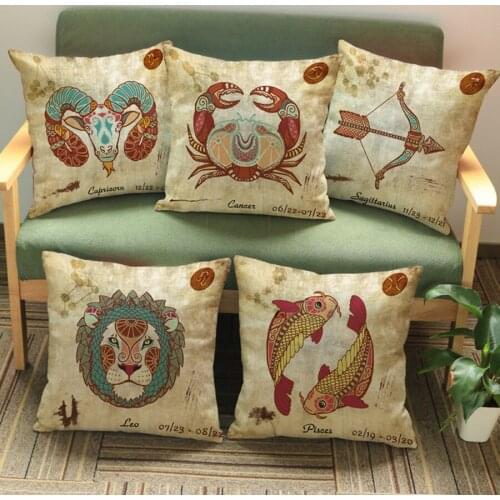 Vintage Animal 12 Zodiac Series Print Home Decorative Cushion Cotton Linen Square Throw Pillows Pillowcase Art Gifts