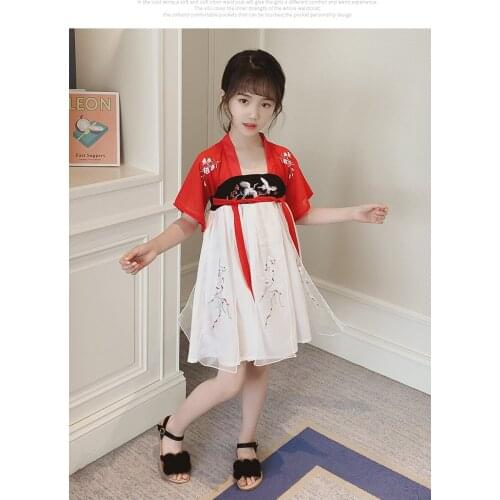 5-10 years old explosion summer girls baby fashion comfortable Chinese style embroidery fashion square collar baby dress