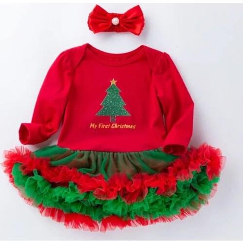 My First Christmas Dress Baby Girl Tutu Princess Dresses Newborn Infant Toddler Girls Outfits 2pcs Bodysuit Skirt Clothes Sets