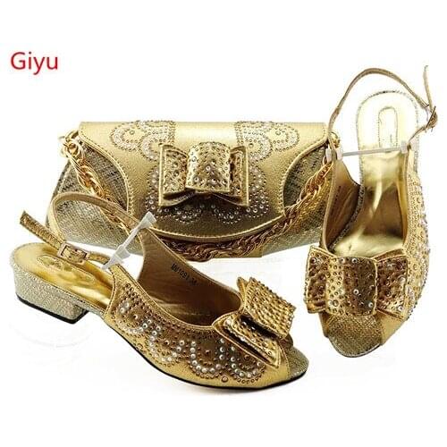 Doershow gold Shoe with Matching Bags Shoe and Bag Set for Party In Women Italian Matching Shoe and Bag Set with stones!HBZ1-5