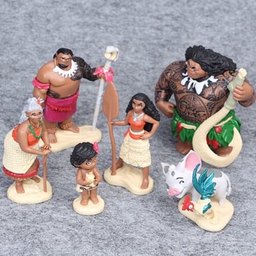 Disney 6pcs/set 6-12cm Cartoon Movie Vaiana Moana Princess Maui Chief Tui Tala Heihei Pua Action Figure Decoration Toys For Kids