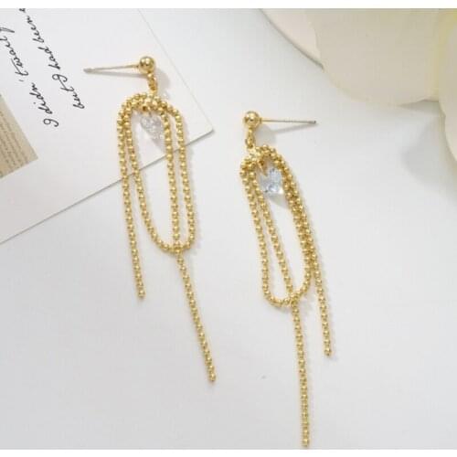 Jaeeyin 2021 Fashion Simplicity Retro Temperament Exquisite Long Bead Chain Tassel Big Shiny Zircon Jewelry Earrings Banquet