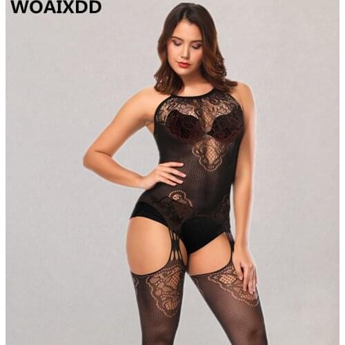Latex catsuit sex Mesh Fishnet Tights Body Suit Stockings Women Erotic Lingerie Sexy Open Crotch Teddies Bodysuits Bodystockings