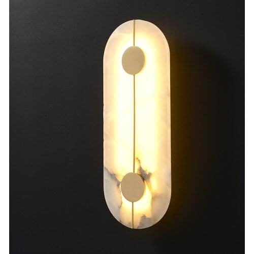 Round Oval Marble LED Wall Lights Brass Diningroom Foyer Aisle Bedside Wall Sconce Surface Mount Loft Decoration