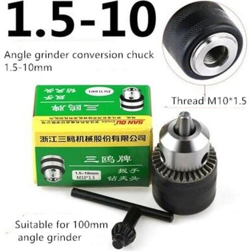 SAN OU 1.5-10mm Metal Stable Keyed Drill Chuck Convertor 100 Angle Grinder Drill Chuck M10 Thread adapter