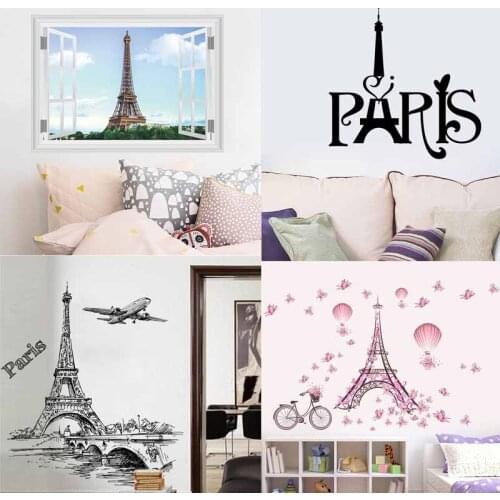 Paris Tower Wall Stickers Living room bedroom Restaurant TV Sofa Background decoration 3d window Wall Decals Home Decor