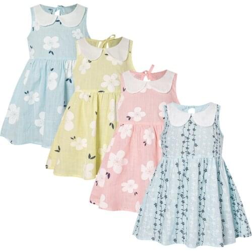 Baby Girls Sleeveless Princess Dresses Summer Kids Floral Printed Dress Girl Pure Cotton Dress Children Clothing 0-6year