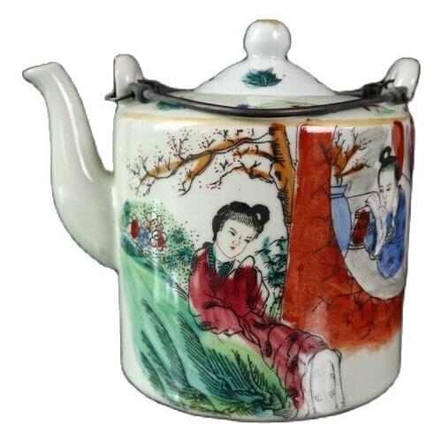 Chinese Old Porcelain Pastel Figure Figure Patterned Lifting Beam Pot