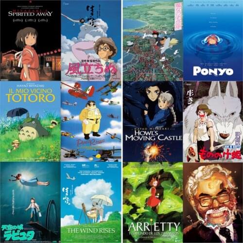 Hayao Miyazaki Posters Spirited Away Totora Cartoon Vivid Color Wall Stickers Clear Image Bedroom Decoration free shipping