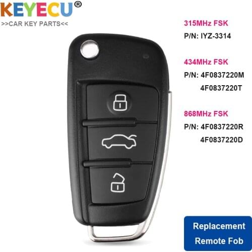 KEYECU Flip Remote Car Key for Audi A6 S6 Q7 2004-2015, Fob 3 Button - 8E Chip - IYZ 3314 / 4F0837220R / 4F0837220M/ 4F0837220T