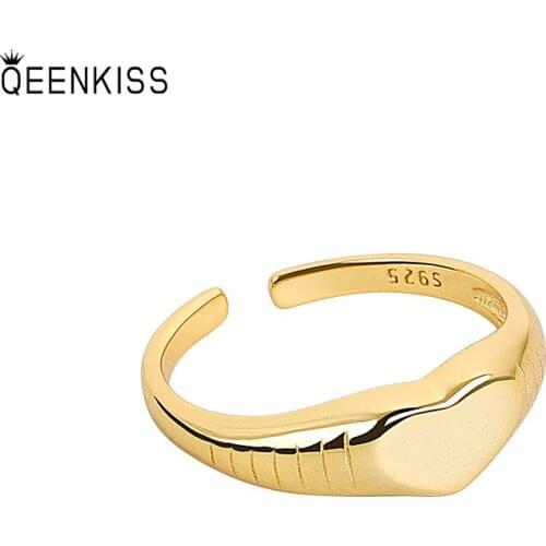QEENKISS RG6158 2021 Fine Jewelry Wholesale Fashion Woman Girl Birthday Wedding Gift Simple simple Heart Love18KT Gold Open Ring
