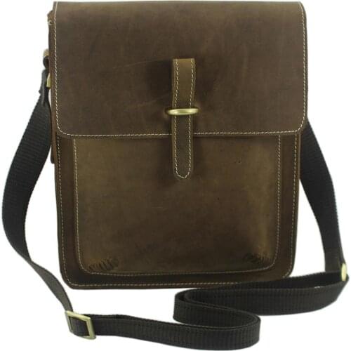 Fashion New 2019 Retro Crazy Horse Leather Men Messenger Bags Shoulder Bag Men Genuine Leather Crossbody bag Brown Free Shipping