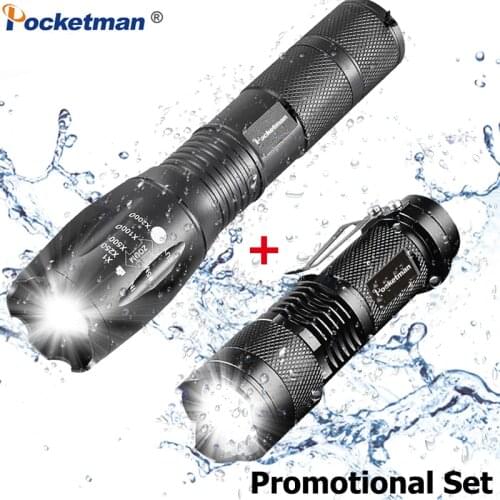 LED Flashlight Set XML-T6 Tactical Flashlight+Q5 Mini Torch Waterproof Flashlight Zoomable Torch Easy Carry Lanterna for Cycling