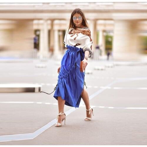 Drawstring Design Satin Skirts Straight Women Skirts mujer faldas Women Drawstring design High Waist jupe femme Autumn Skirts