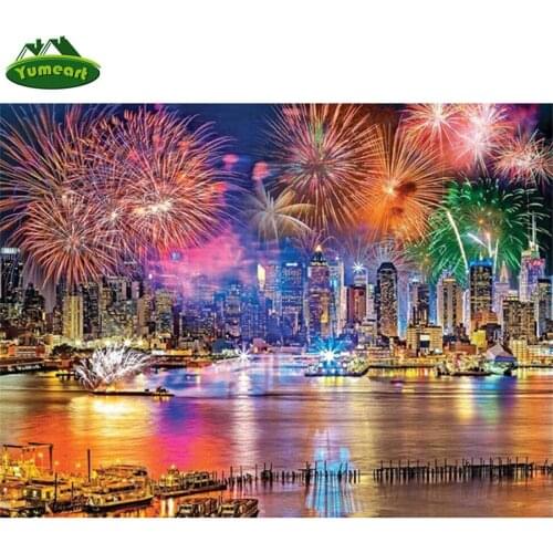 Yumeart DIY 5D Diamond Painting By Number City Full Square Drill Diamond Embroidery Landscape Mosaic Kits River Home Decoration