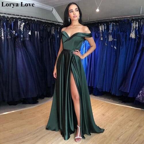 Green Split Prom Dress 2021 Women Formal Party Vestidos De Gala Satin Elegant Red Off The Shoulder Graduation Long Evening Gowns