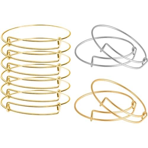 10pcs 2.56 inch Stainless Steel Adjustable Bangle Bracelets for Women Expandable Charms Bangle Bracelet for DIY Jewelry Making