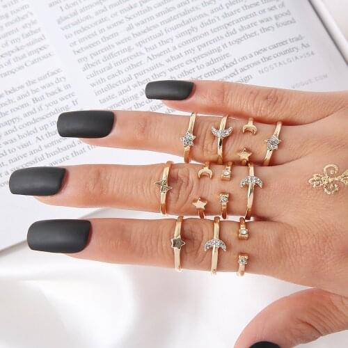 11pcs/set Vintage Rings Set For Women Boho Moon Star Knuckle Finger Ring Female Bohemian Gold Color Jewelry Accessories