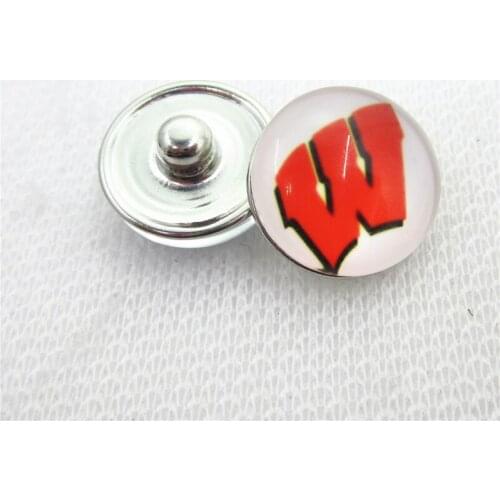 10pcs University of Wisconsin, Madison Snap buttons 18mm Glass Sports snap buttons Diy Snaps Jewelry Bracelet&bangles charms