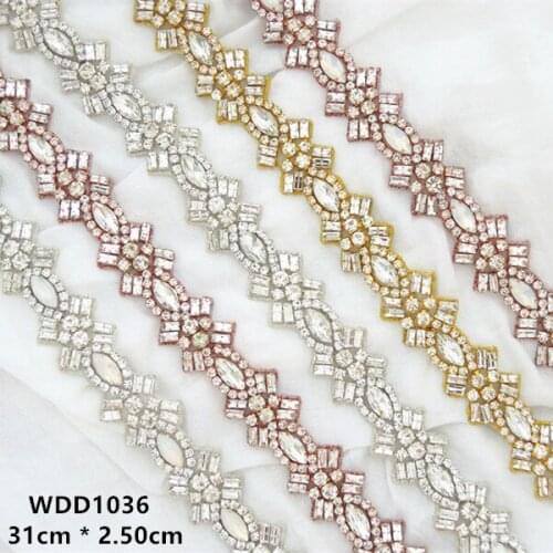 10 YARDS) Wholesale crystal rhinestone applique bridal beaded trim iron on for wedding dress WDD1036