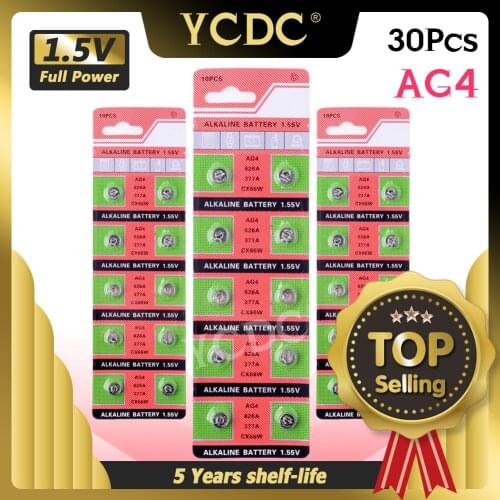 30PCS Watch Coin Battery AG4 377A 377 LR626 SR626SW SR66 LR66 Button Cell Batteries Toys Remote Camera
