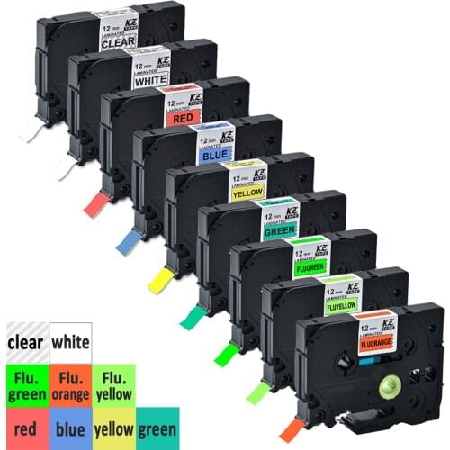 9Packs Multicolor tze tape 12mm Compatible for Brother label tape p-touch printer Tze131 Tze 231 for Brother P Touch Label Maker