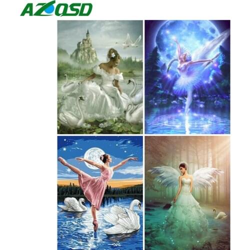 AZQSD Diamond Painting Beauty Swan Cross Stitch Rhinestones Diamond Embroidery Woman Portrait Mosaic Handmade Decor For Home