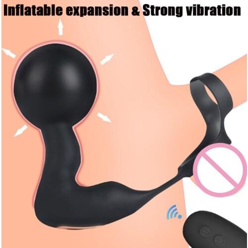 Wireless Remote Inflated Anal Ball Plug Powerfull Vibrating Prostate Massager Anus Expansion Masturbator Penis Ring Male Sex Toy