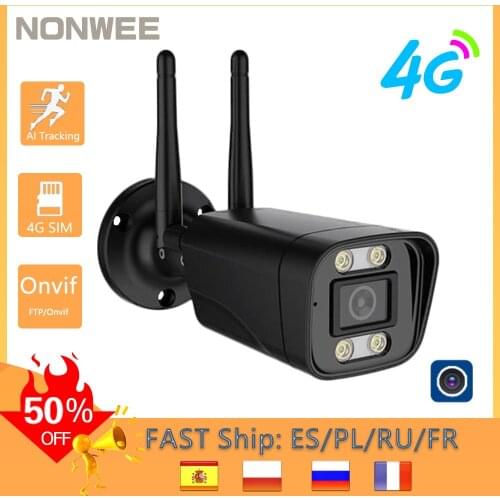 3G 4G Sim Card Camera 5MP IP WIFI Wireless Outdoor Security Bullet Camera CCTV Metal P2P Onvif Two Way Audio Camhi 1080P