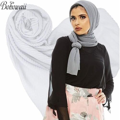 BOHOWAII Wrinkle Scarves Crinkle Hijab High Quality Muslim Scarf Solid Color Tesettur Elbise Lightweight Long Head Wrap