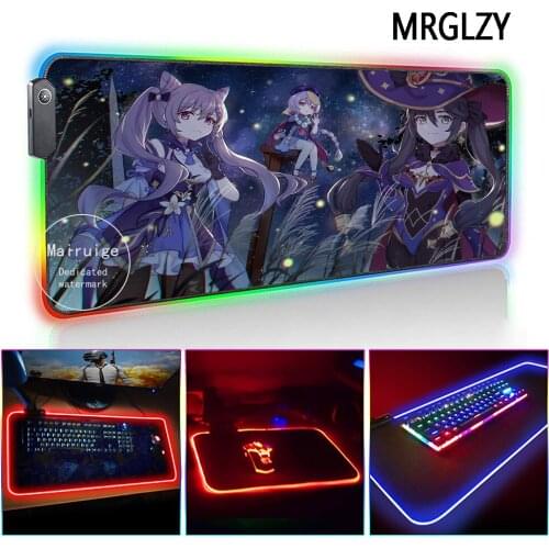 MRGLZY 40*90CM LED Light RGB Gamer Genshin Impact Keqing Large Mouse Pad XXL Desk Mat Gaming Accessories for PC Laptop Keyboard