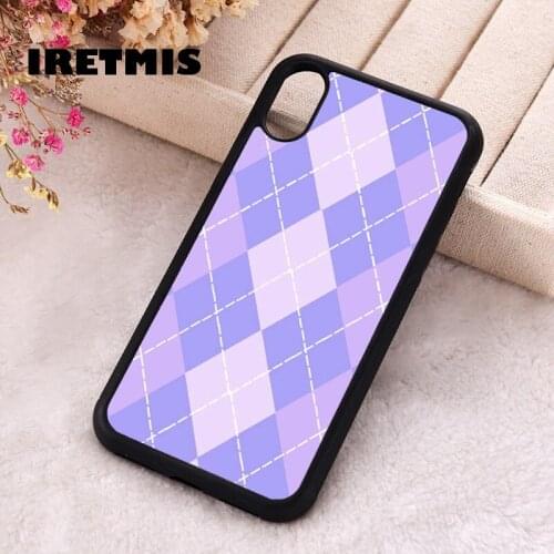 Iretmis 5 5S SE Phone Cover Cases for iPhone 6 6S 7 8 Plus X Xs Max XR 11 12 MINI Pro Silicone Plaid Checked Sweater Lavender