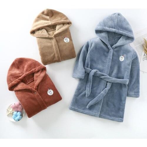 Childrens Robe Flannel Baby Baby Boy Thickened Girls' Coral Velvet Pajamas Autumn and Winter Four Seasons Bathrobe