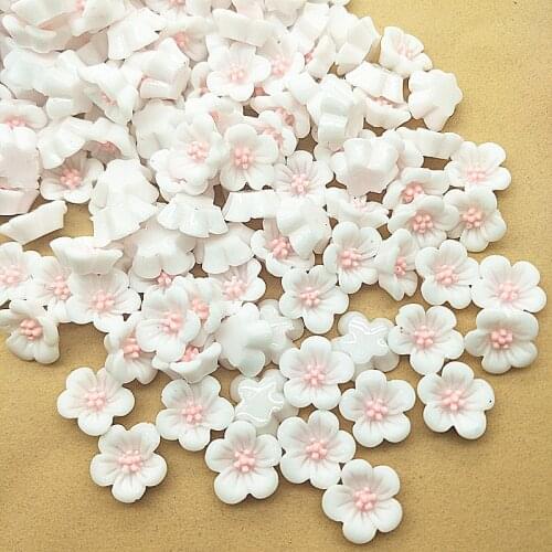 100Pcs 14mm white Resin Flowers Decoration Crafts Flatback Cabochon For Scrapbooking Diy Accessories